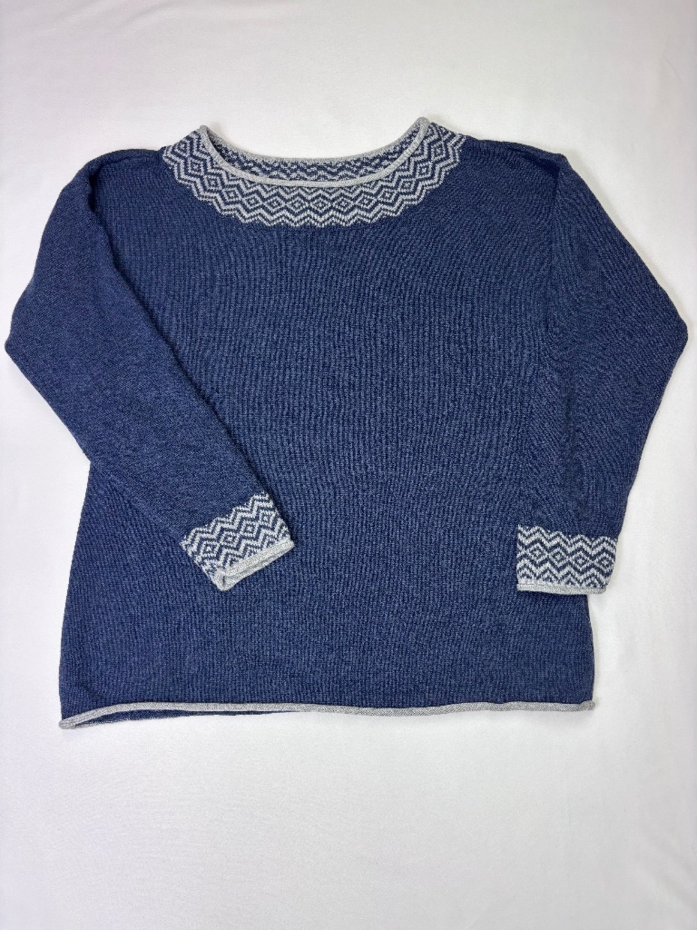 Royal Robbins Vintage Blue Cotton Wool Geometric Knit Sweater Size L